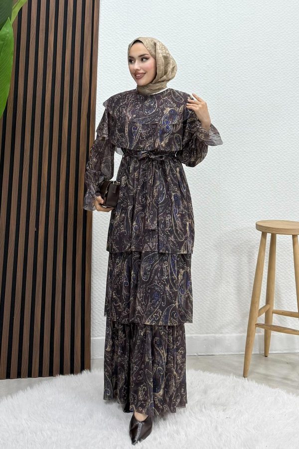 Ethnic Layer Dress Dark Coffee