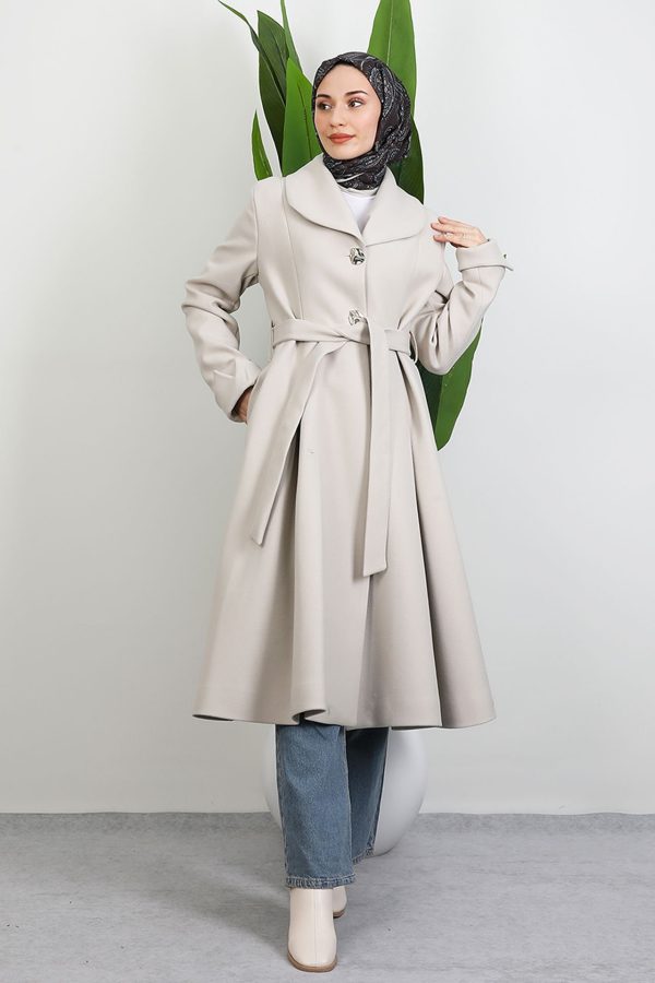 Pleated Detail Coat Cream