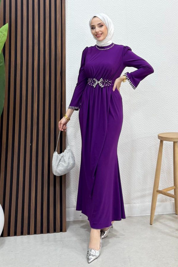 Sandy Dress with Pearl Belt, Purple