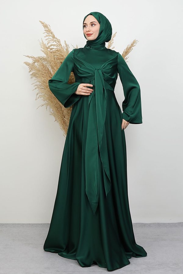 Erim Satin Evening Dress Emerald