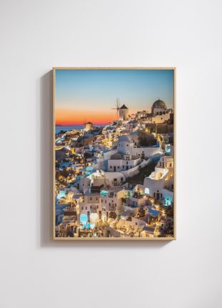 Santorini Sunset | Golden Hour Over Oia Canvas Print | Mediterranean Wall Art UK