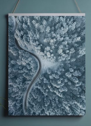 Winter's Quiet Path | Snow Road Through Forest Canvas Print | Winter Wall Art UK