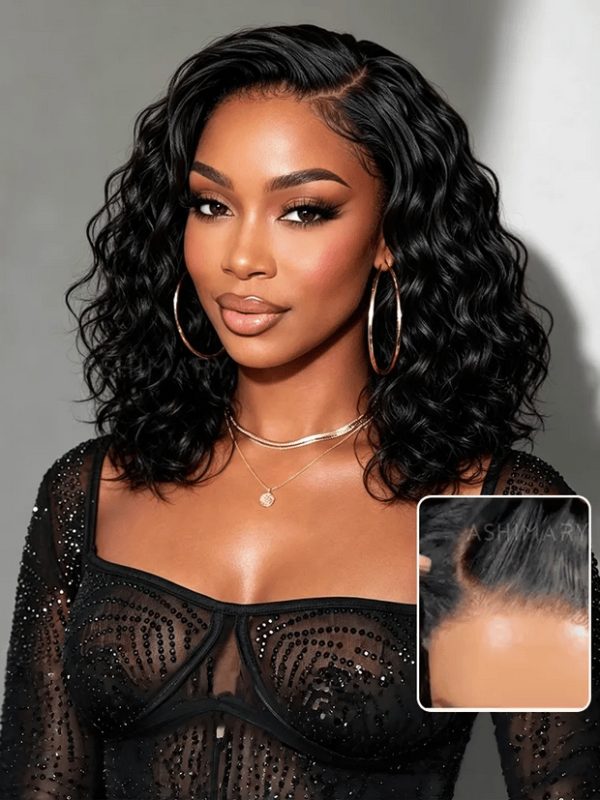 C Side Part Loose Wavy Bob 7x5 Lace Wig Pre-Styled Glueless Face Framing Human Hair Wigs