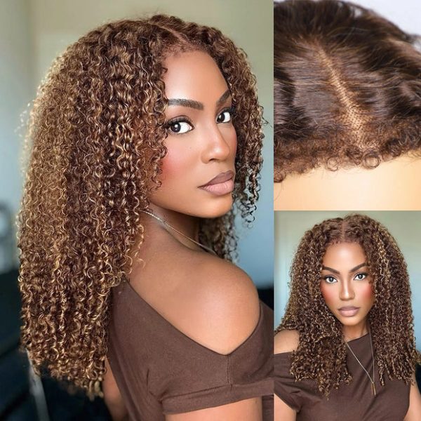 StayLock™ 720° Snug Fit Glueless 4C Edges Blonde Highlight Kinky Curl Wig 7x5 Lace Pre-Bleached Human Hair Wigs