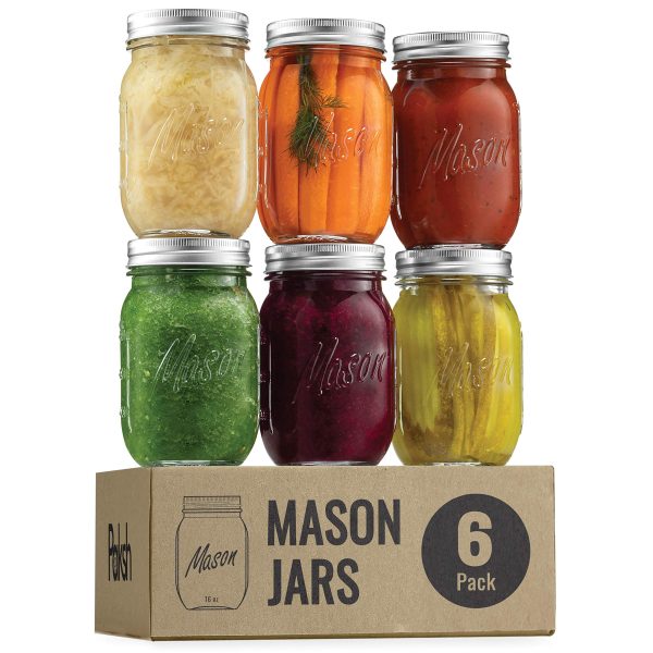 Premium Glass Mason Jars 474ml with Airtight Silver Lids (6 Pack)