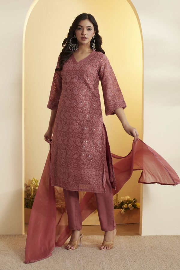 Brick Red Printed Straight Kurta Set