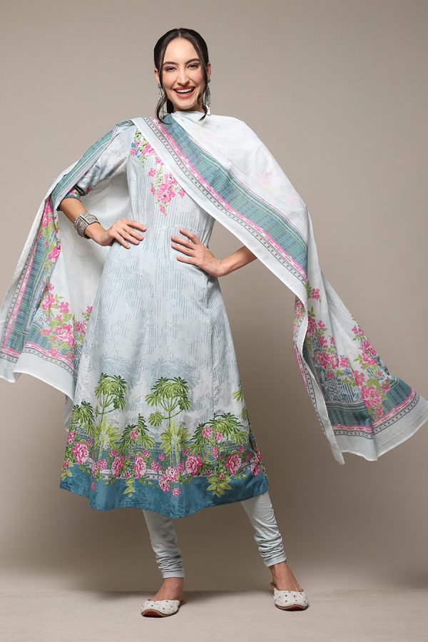 Powder Blue Cotton Anarkali Suit Set