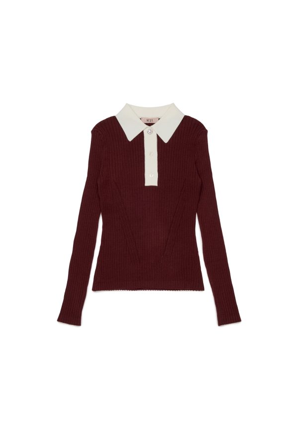 N°21 Ribbed pullover with contrast collar