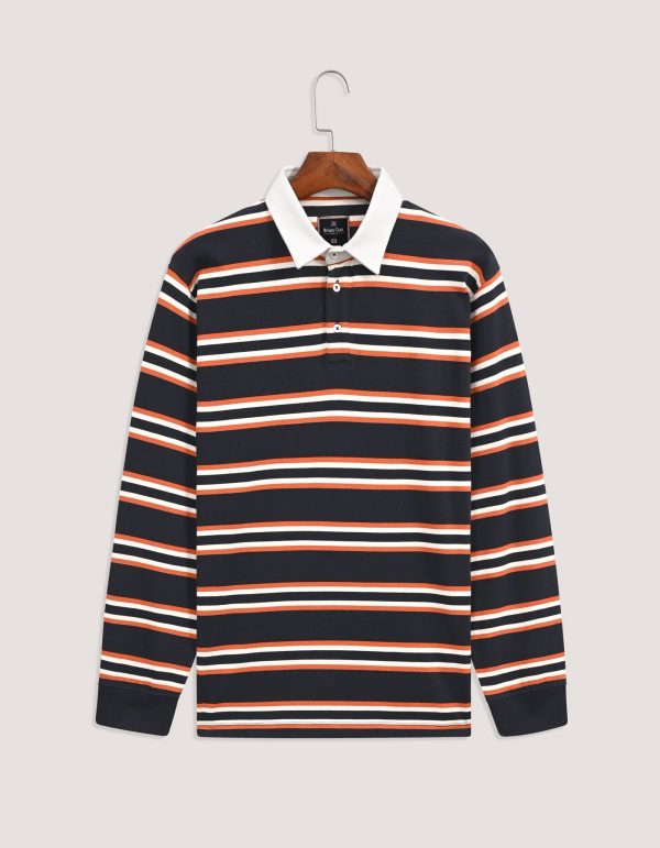Premium Navy Striped Rugby Polo