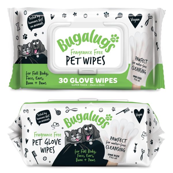 Fragrance Free Glove Pet Wipes for Full Body, Bum & Paws (30)
