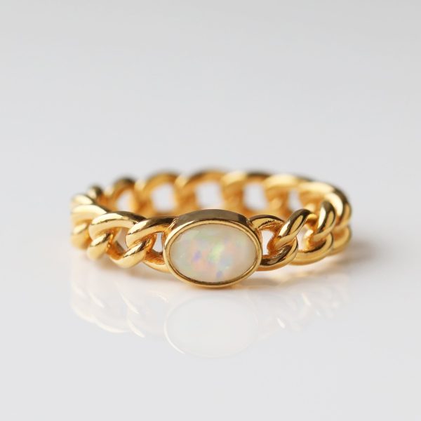 Lumi Opal Chain Ring 14k Gold Vermeil