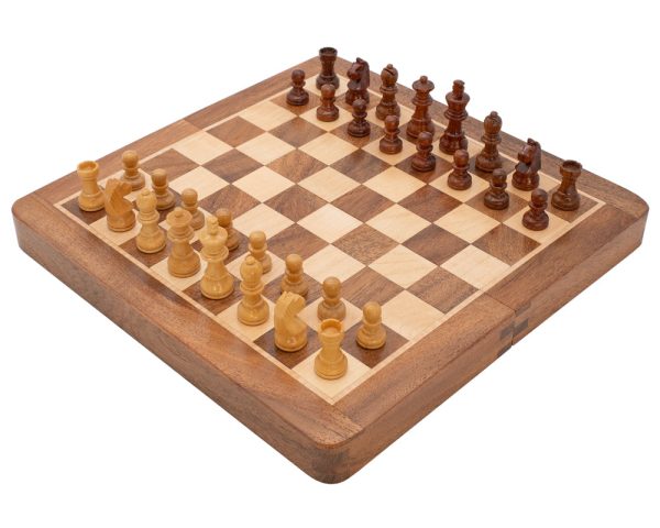 Deluxe Hardwood Folding Travel 10 Inch Chess Set - Magnetic