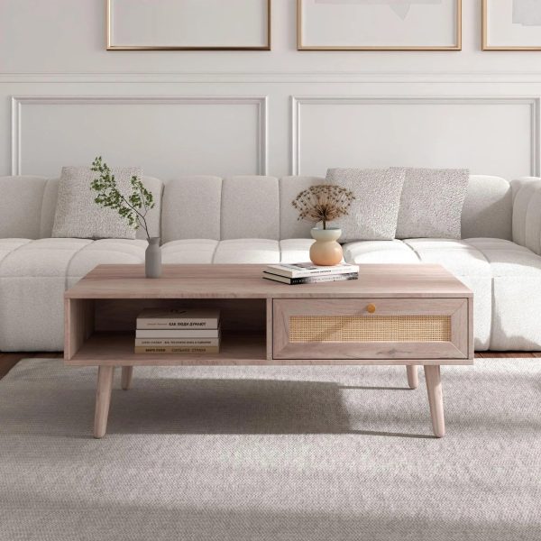 Clearance - Ferrero Coffee Table - 1 Drawer - Natural and Woven Rattan