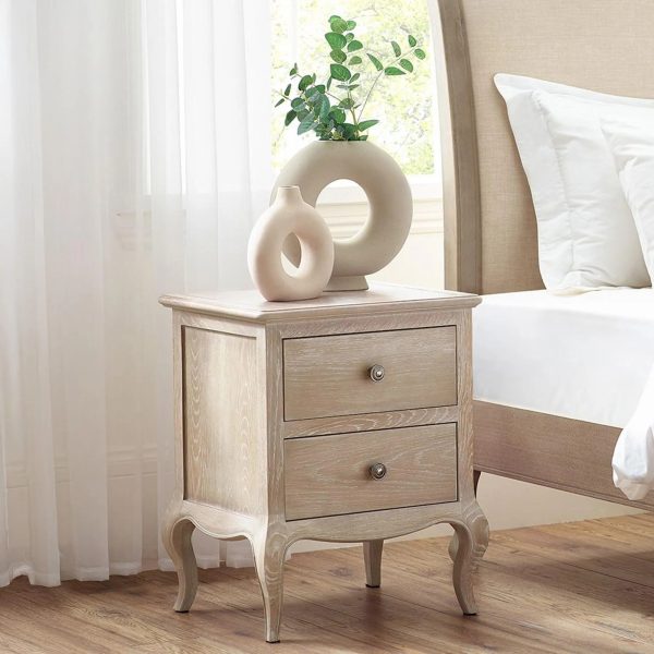 Camille Bedside Cabinet - 2 Drawer - French Style - Oak