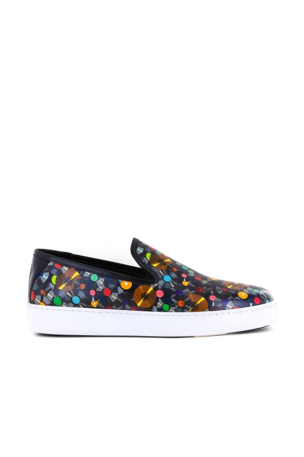 Vinyl Disc Printed Slip on Leather Sneakers