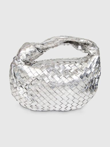 Bottega Veneta Silver Leather Intrecciato Teen Jodie Bag