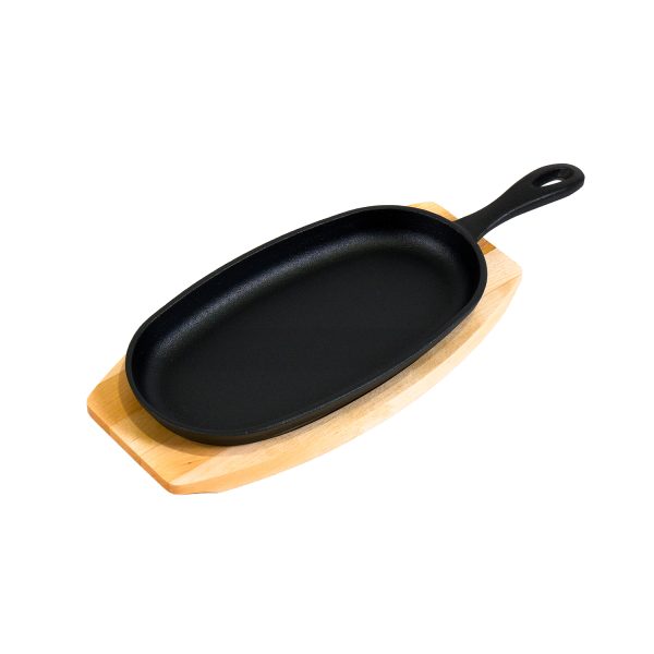 Cast Iron Sizzler with Wooden Serving Board - 24 x 13cm