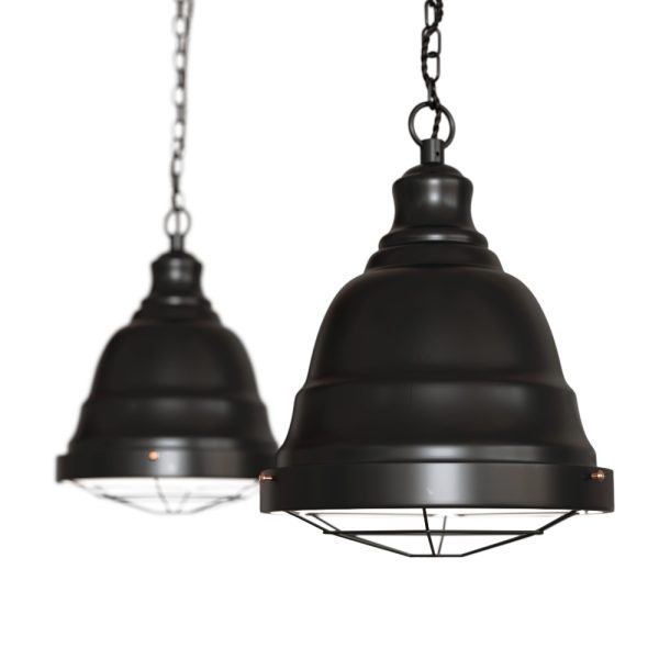 Matt Black Vintage Cage Landing Pendant Light - Ganton