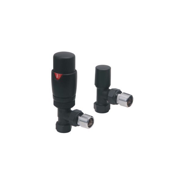 Scudo Matt Black Angled Thermostatic Radiator Valves Pair