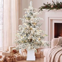 4ft Prelit Flocked Christmas Tree Green White with 8 Modes