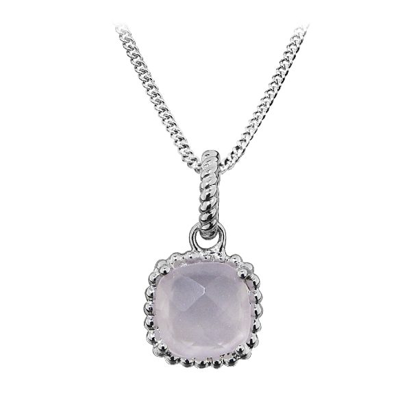 Grace & Co Grace Silver & Pink Chalcedony Square Pendant Necklace