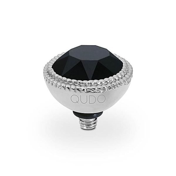 Qudo Fabero Silver & Jet Black Crystal Ring Gem Top, 11mm