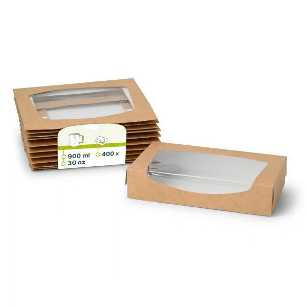 Boîtes pliantes avec fenêtre, 20 x 12 x 4 cm, 900 ml, brun/blanc