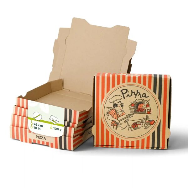 Boîte à Pizza 26 x 26 x 4 cm, brun, Motif Pizzaiolo