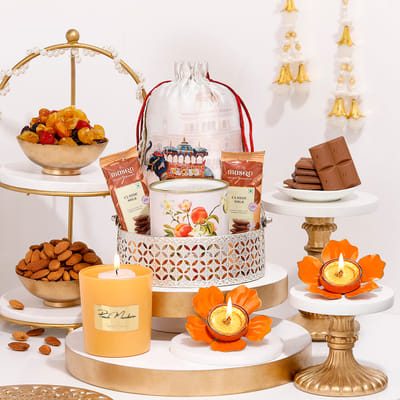 Luxury Diwali Hamper in Silver Plated Basket