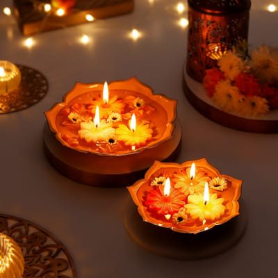 Lotus Radiance Urli Set With Floating Flower Candles