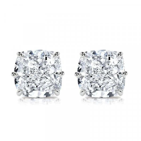 Italo 6 Prong 2 Carat Cushion Cut Stud Earrings For Women