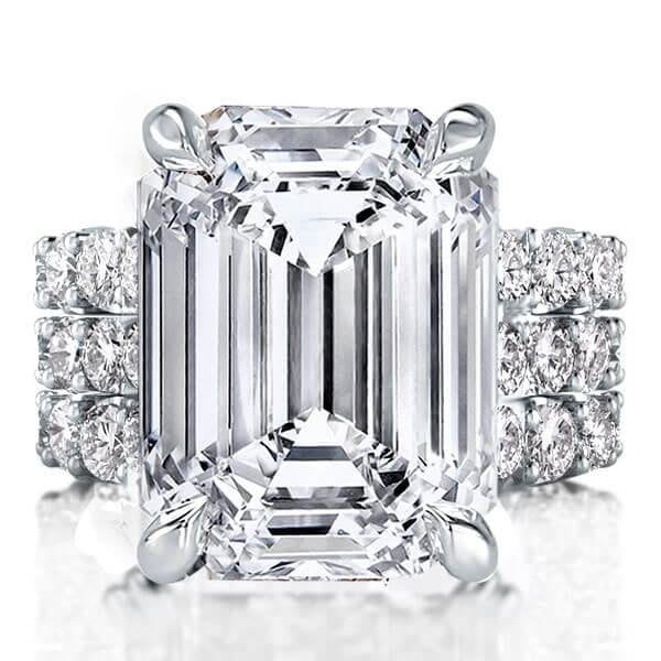 Italo Created White Sapphire Engagement Ring Set Emerald Cut Cocktail Ring Set 3pc Wedding Set