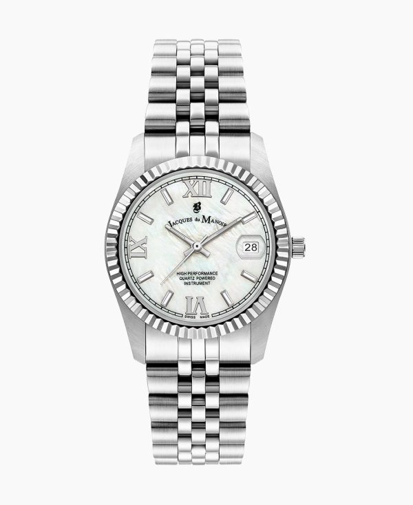Inspiration Roman 34mm Three-hands Date Silver-tone White dial Stainless steel swiss watch
