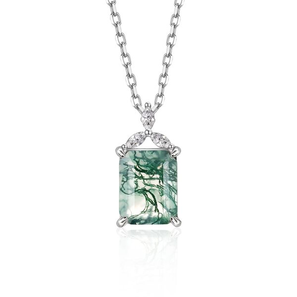 Jeulia Classic Clover Moss Agate Necklace