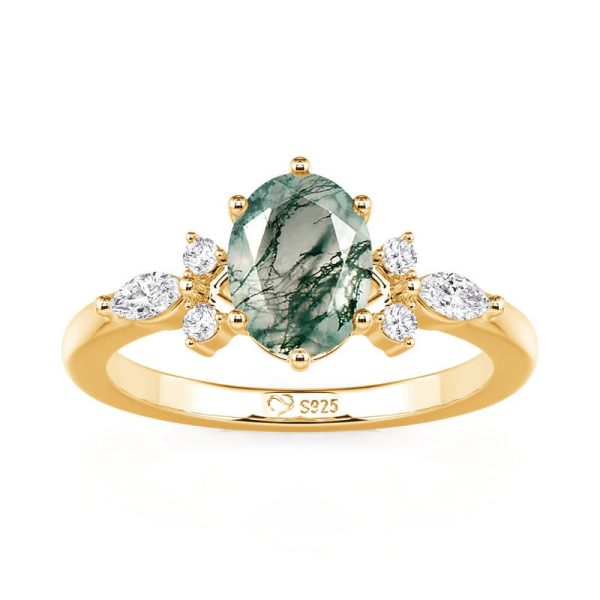 Jeulia Nature Inspired Oval Moss Agate Engagement Ring