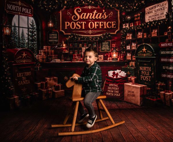 Kate Christmas Santa's Post Office North Pole Gifts Backdrop Designed by Megan Leigh Photography