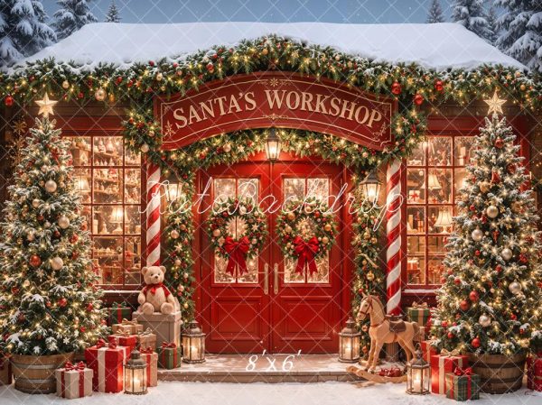 Mix & Match 8x6ft Size: Kate Christmas Santa Workshop Toy Trees Backdrop