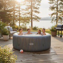 Wave Atlantic 4 Person Round Inflatable Hot Tub in Dark Grey