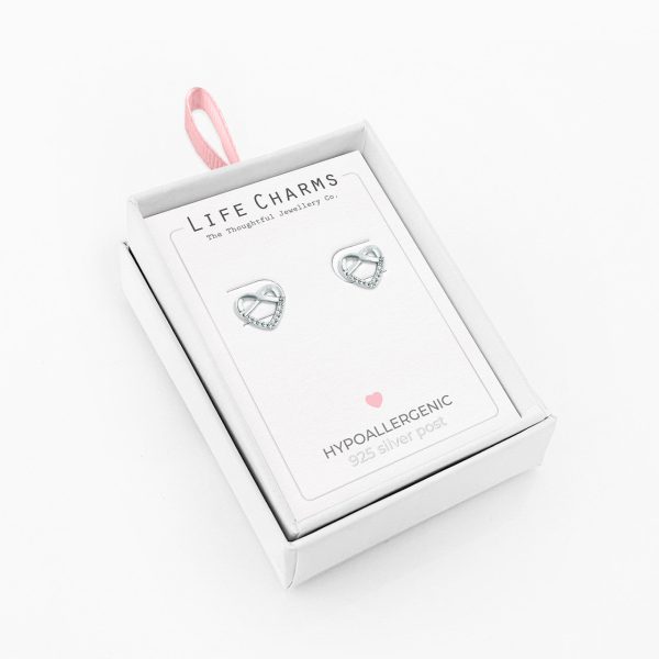 Silver infinity heart stud earrings