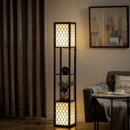 Modern 2-Light Floor Lamp with Shelves Black