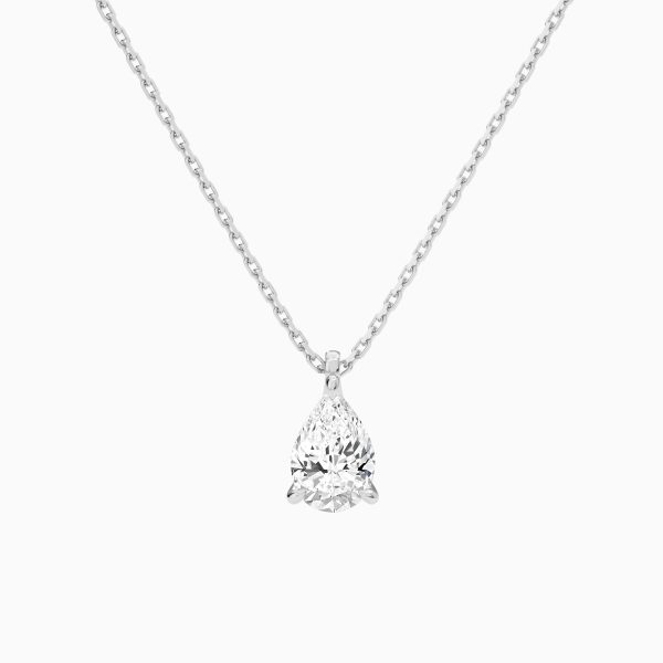Pear Solitaire Diamond Pendant Necklace in 14K White Gold