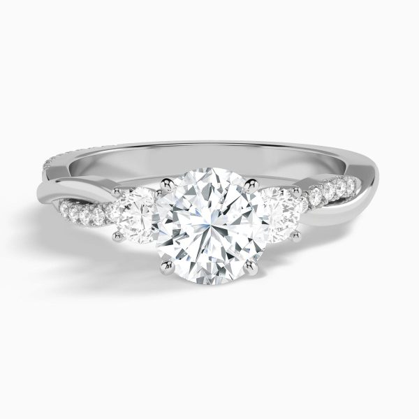 Three Stone Petite Twisted Vine Diamond Engagement Ring in 14K White Gold