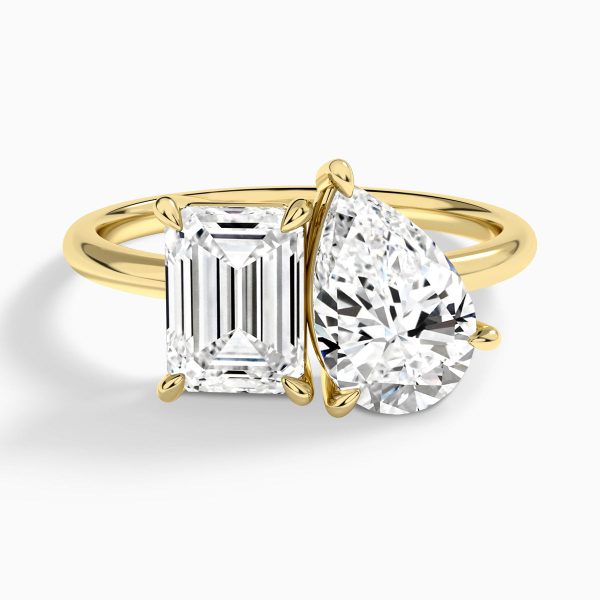 Toi et Moi Emerald and Pear Diamond Engagement Ring in 14K Yellow Gold