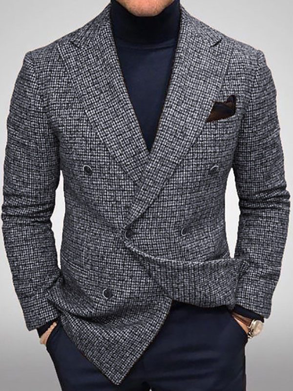 Blazers & Jackets Men's Casual Suits Plaid Business Casual Coffee Brown Grey Quality Men's Casual Suits