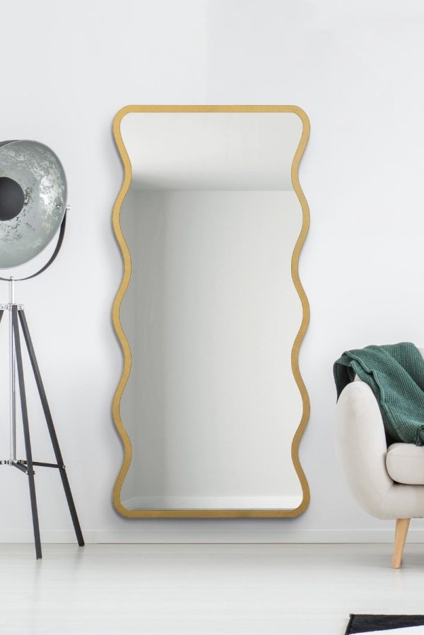 The Fluctus - New Gold Metal Rectangular Wavy Framed Wall Mirror. Landscape or Portrait 67" X 31" (170CM X 80CM).