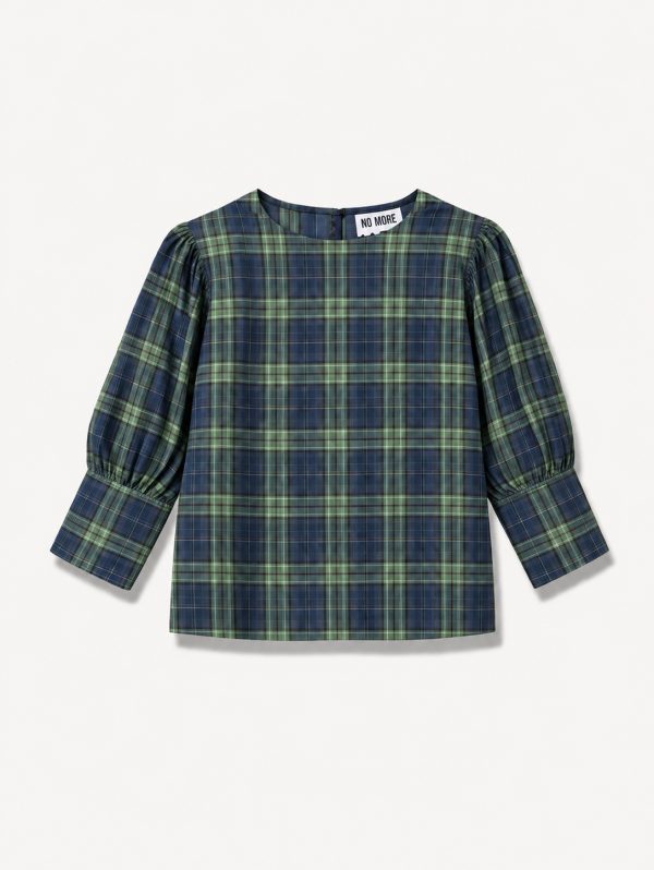 Green Check Irish Linen Blouse - Iwona