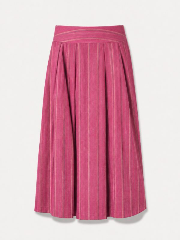 Maxi skirt with pockets Organic Linen Pink stripe – Valery