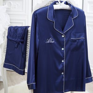 Personalised Silky Women's Christmas Embroidered Luxury Pyjama