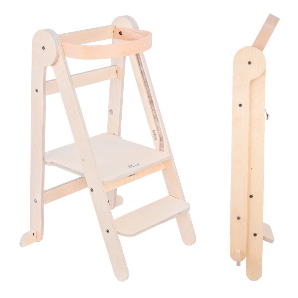 MamaToyz Folding Learning Tower Natural Beech Wood Montessori Step Stool – Natural