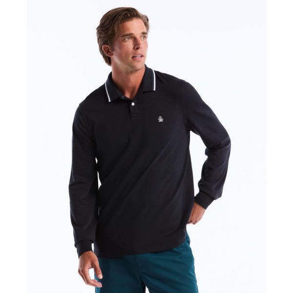 Sticker Pete Tipped Long Sleeve Polo Shirt In Dark Sapphire
